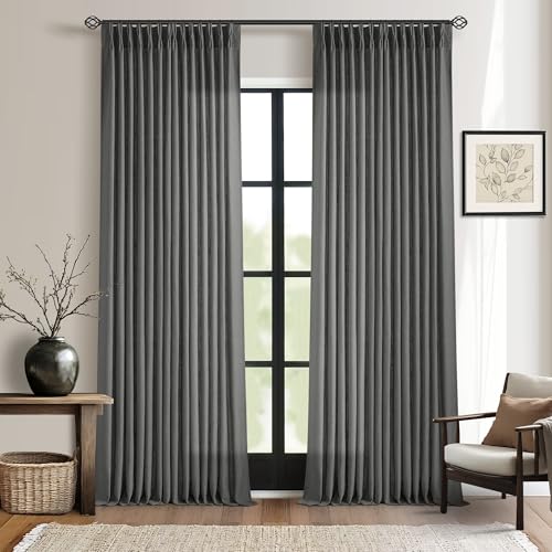 Dark Gray Linen Pinch Pleated Light Filter Curtains 96 Inches Long 2 Panels (Charcoal Grey / 40"W x 96"L (Pack of 2))