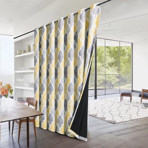 Moroccan 100% Blackout Sliding Door Curtains Yellow Grey 100x96x1 (Grommet | Yellow and Grey / 100"W x 96"L (Pack of 1))