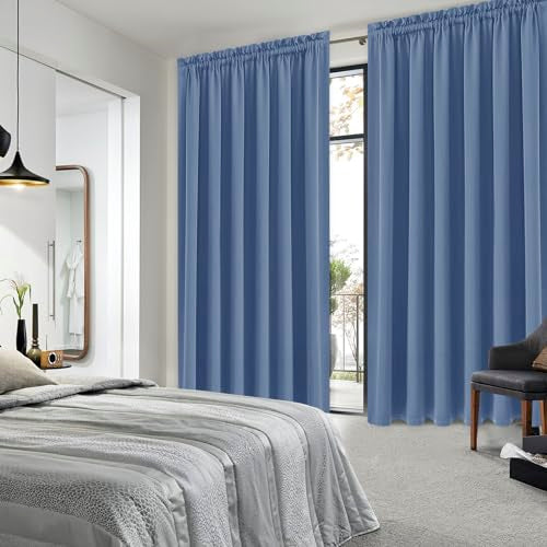 Wide Blackout Curtains for Bedroom 70 x 84 Inch Long Dusty Blue (Dusty Blue / 70"W x 84"L (Pack of 2))