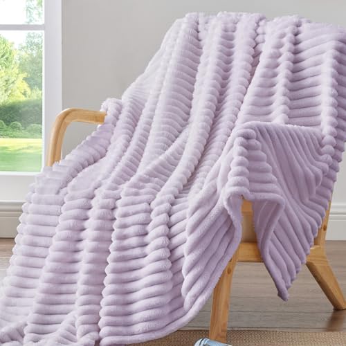 Ribbed Twin Blanket for Couch & Bed (Lavender Fog / Twin(60"x80"))
