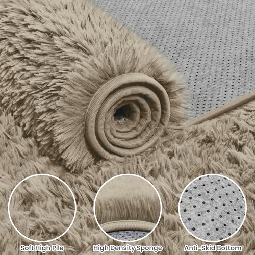 5x8 Fluffy Shag Area Rugs for Living Room Bedroom (Gray Camel / 5' x 8' (Rectangular))