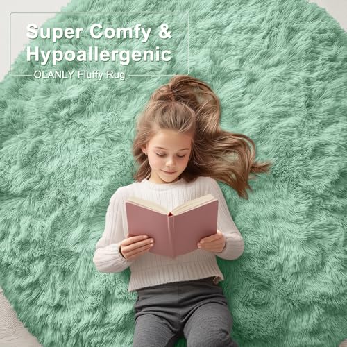 Mint Green Round Rugs for Bedroom (8 Ft Round / Mint Green)