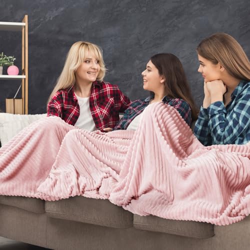 12 Pcs Flannel Blankets Bulk (Light Pink)