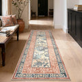 Terracotta Teal 2x6 Washable Kitchen Runner Rugs Non Slip Provence Botanical Grove Vintage Boho Cottage Long Rug for Hallways Bedroom TPE Rubber Backing (Terracotta / Teal / 2' x 6' (Runner))