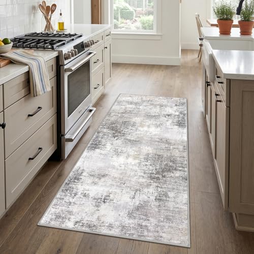 Abstract Runner Rug 3x6 Ft Washable Runners for Hallways (Ash Grey/Beige / 3' x 6' (Rectangular))