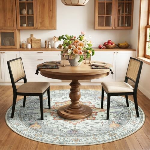 Washable Area Rug (Beige/Carbon Grey/Orange / 6' (Round))