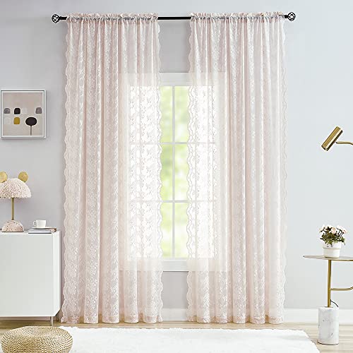Vintage Lace Curtains 84 Inches Long (Dusty Pink / 52"W x 84"L (Pack of 2))