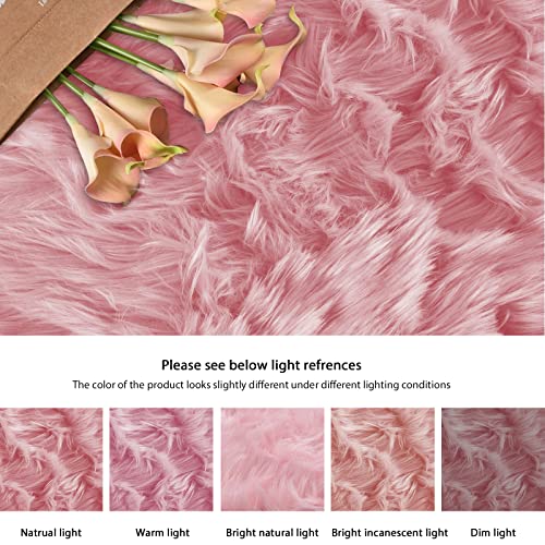 Pink Faux Sheepskin Fluffy Fur Rugs for Bedroom Machine Washable Fuzzy Area Rugs for Living Room Runner Rugs for Hallway 2x6 (2' x 6' (Runner) / Pink)