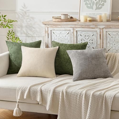 Decorative Couch Throw Pillow Covers 20x20 Inch Olive 2 Pack (20" x 20" (Pack of 2) / Olive)