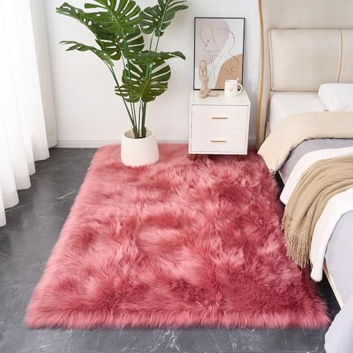 Ultra Soft Fluffy Shaggy Area Rug Faux Fur Rug Chair Cover Seat Pad Fuzzy Area Rug for Bedroom Floor Sofa Living Room (Blushpink / 4' x 6' (Rectangular))