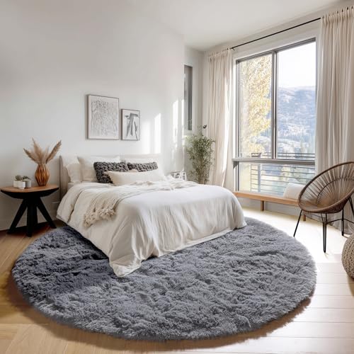Grey Round Rugs 7ft for Living Room (Grey / 7' (Round))