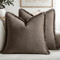 Boho Linen Fringe Decorative Fall Throw Pillow Covers Coffee 20x20 (20" x 20" (Pack of 2) / Coffee)