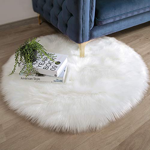 Ashler Faux Fur Rug (3' (Round) / C-white)