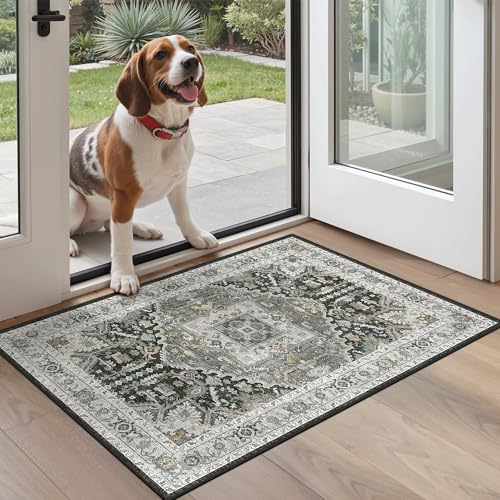 Washable Area Rug 2x3 Small Entryway Rugs (Grey Green/Black Olive / 2' x 3' (Rectangular))
