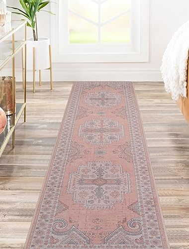 Washable Kitchen Runner Rug 2x8 Rug Runners for Hallways (2' x 8' (Rectangular) / Coral-pink)