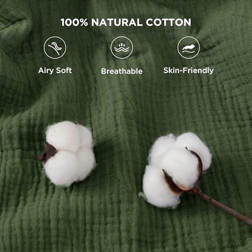 100% Cotton Muslin Blanket Queen Size for Bed (01 - Green / Queen (90" X 90"))