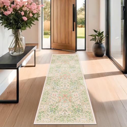 Non Slip Beige Green Bathroom Runner Rug (Garden Green / 2' x 6' (Runner))