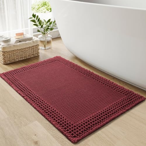 Waffle Bath Mat for Bathroom Non Slip Bathroom Rugs 24"x36" Dark Red (Dark Red / 24" X 36")