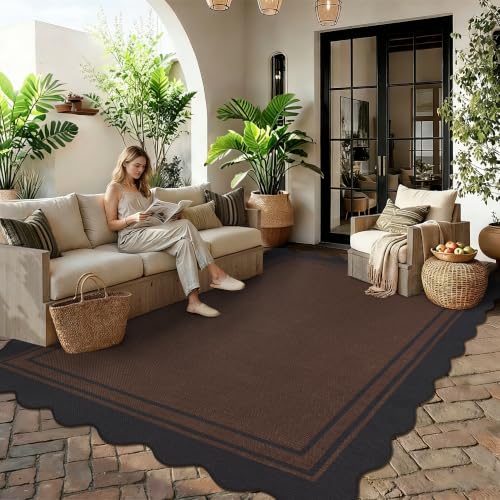 6x9 Scalloped Rug Easy Jute Washable Outdoor Patio Rug Black Brown (6'*9'(Rectangular) / Black Brown)