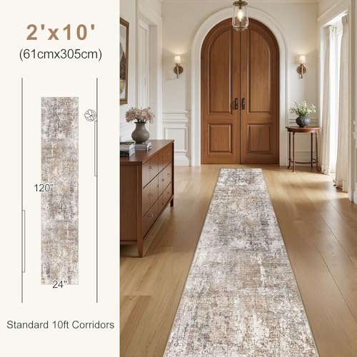 2x10 Washable Runner Rug for Hallway (Brown/Grey/Red / 2' x 10' (Runner))