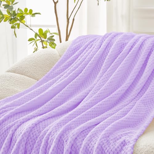 Large Waffle Fleece Throw Blanket for Couch (Light Purple / 50x70 in)