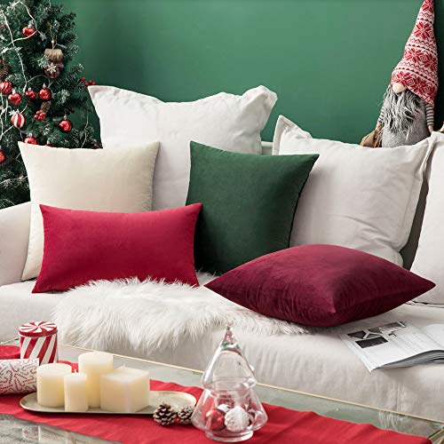 Velvet ChristmasThrow Pillow Covers 18x18 Inch Pack of 2 Wine Red (18" x 18" (Pack of 2) / Wine Red)