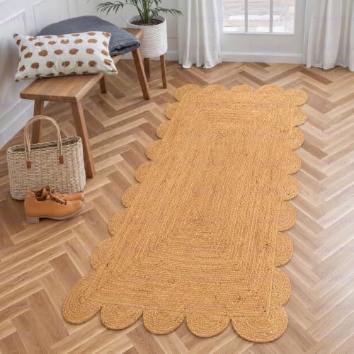 Jute Runner Rug 2.5x10 Ft with Scalloped Border (Natural / 2'7" x 10' (Rectangular))