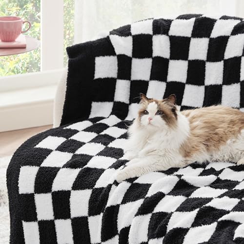 GentleSoft Cozy Soft Throw Blanket (08 - Checkered Black / Throw (50" X 60"))