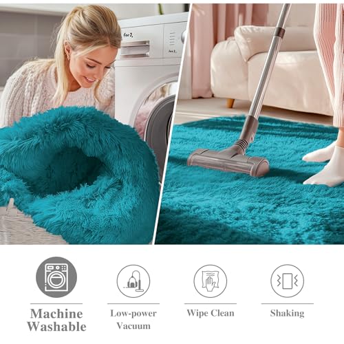 Teal Round Rugs for Bedroom (6 Ft Round / Teal)