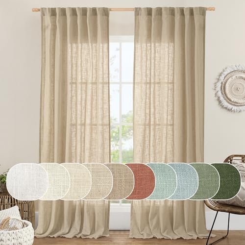Living Room Linen Curtains 95 Inch for Bedroom (Brown / 52"W x 95"L (Pack of 2))