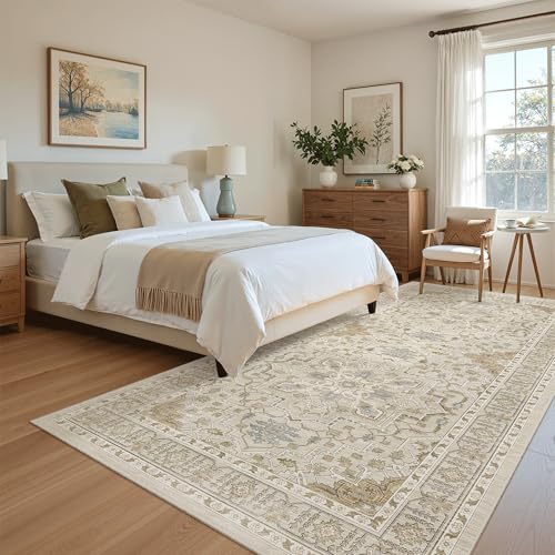 4x8 Wide Hallway Runner Rug Washable for Living Room (Beige/Blue / 4' x 8' (Runner))