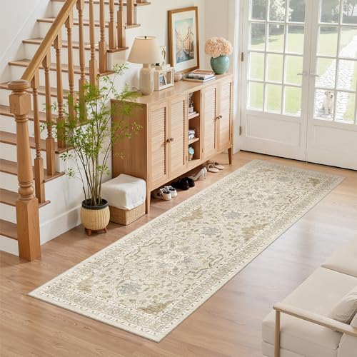 Hallway Runner Rug 2x5 Washable Entry Rugs Non (Beige/Blue / 2' x 5' (Runner))