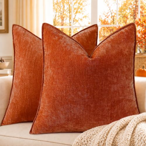 Chenille Rust Velvet Throw Pillow Covers 26x26 Set of 2 (Rust / 26" x 26" (Pack of 2))