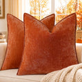 Chenille Rust Velvet Throw Pillow Covers 26x26 Set of 2 (Rust / 26" x 26" (Pack of 2))