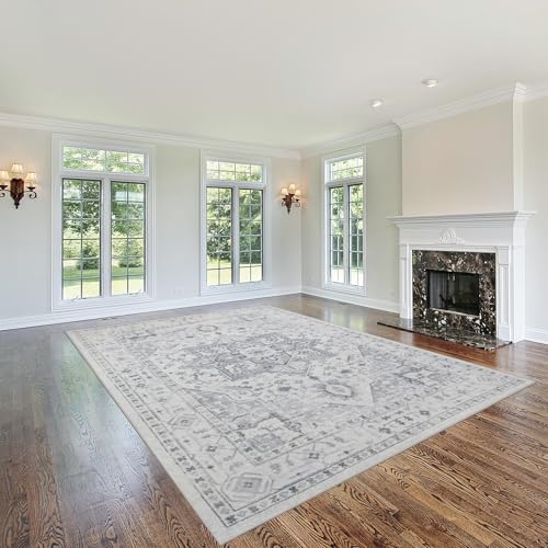 Washable Rugs 8x10 Area Rugs for Living Room (8' x 10' (Rectangular) / Grey/Cream/White/Light Blue)