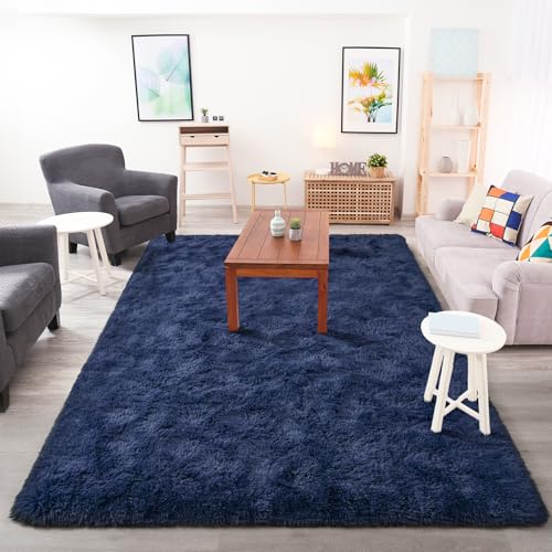 Soft Area Rug for Bedroom Living Room Plush Fluffy Rug 4x6 (Navy Blue / 4' x 6' (Rectangular))