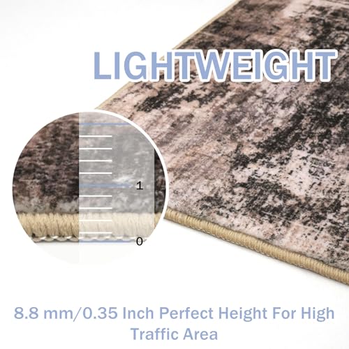 Abstract Round Area Rug 6 Ft Washable Circle Rugs Large Round Rug Non Slip Thin Soft Circle Rugs (Brown/Rust / 6' x 6' (Rectangular))