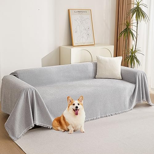 Sofa Cover for Dogs Washable for Loveseat (71" x 118" / Tassels Edge-light Grey)