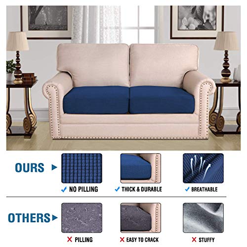 Super Stretch Individual Seat Sofa Covers Slipcover Sets Thick Jacquard Textured Twill Fabric (Navy / 2 Cushion Loveseat)