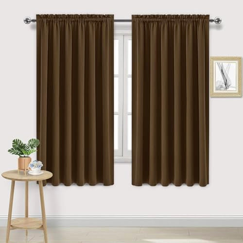 Wide Blackout Curtains for Bedroom Living Room 70 x 72 Inch Long Brown (Brown / 70"W x 72"L (Pack of 2))