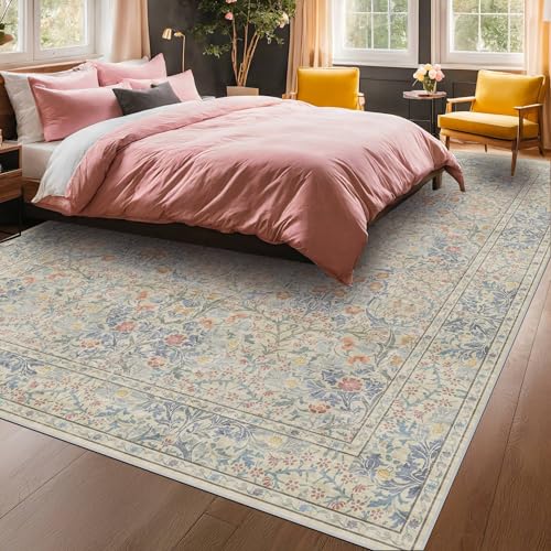 Vintage Washable Beige Blue 10x12 Rug for Living Room (Beige Blue / 10' x 12' (Rectangular))
