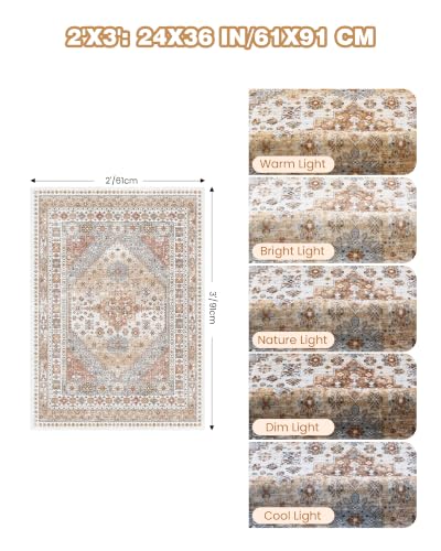 2x3 Entryway Rug Vintage Washable Rug Runner for Kitchen (Orange / 2' x 3' (Runner))