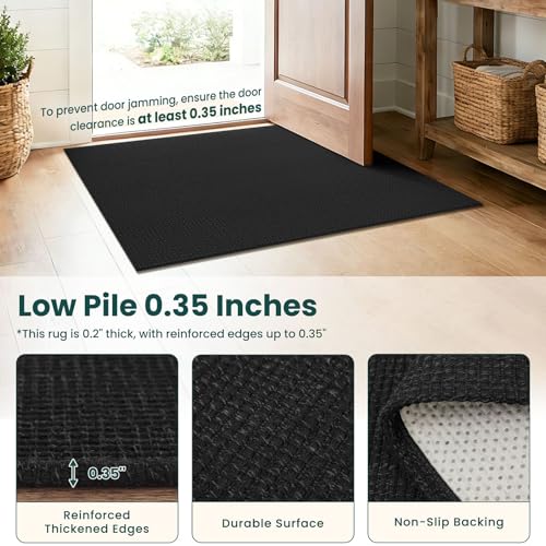 Runners for Hallways 2x6 ft Washable Kitchen Runner Non Slip Rubber Backed Hall Runners Cotton Entryway Runner Rugs Floor Carpet for Indoor Backdoor Bedroom Kitchen (Black/Dark Grey / 2' x 6' (Runner))