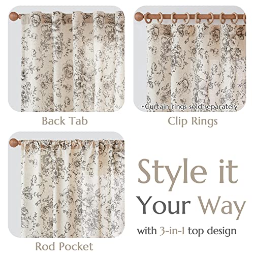 Vintage Floral Linen Curtains 84 Long for Living Room 2 Panels (Black on Beige / 38"W x 84"L (Pack of 2))