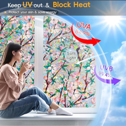 Rainbow Window Privacy Film Decorative Window Sticker (Pink / 47.2 Inch * 157.4 Inch)