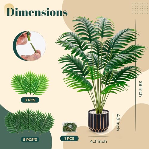 28" Fake Palm Tree in Black Gold Pot for Living Room Decor (28"-Palm)