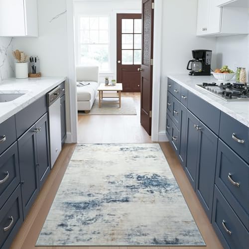 3x5 Washable Non Slip Abstract Area Rugs for Bedroom Living Room (Blue / White / 3' x 5' (Rectangular))