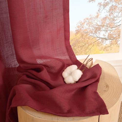Burgundy Linen Curtains 63 Inches Long for Living Room (Burgundy / 42"W x 63"L (Pack of 2))