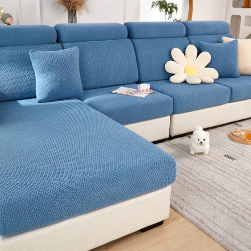 Sofa Covers Couch Covers for Sofa Pet Friendly Couch Cushion Covers Universal Sofa Covers Washable Stretch Slipcovers for Sectional Sofa (Texture Blue / Chaise Cover)