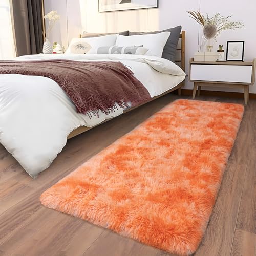 Soft Runner Rugs for Bedroom Hallways (2' x 6' (1 pc) / Tie-dyed Orange)